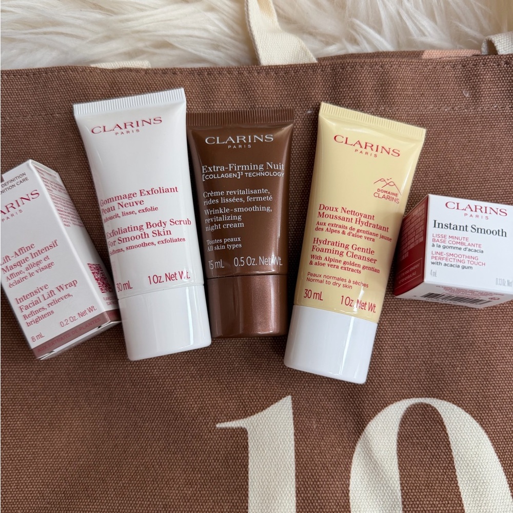 Clarins Women's Skincare Travel Set -with canvas tote bag